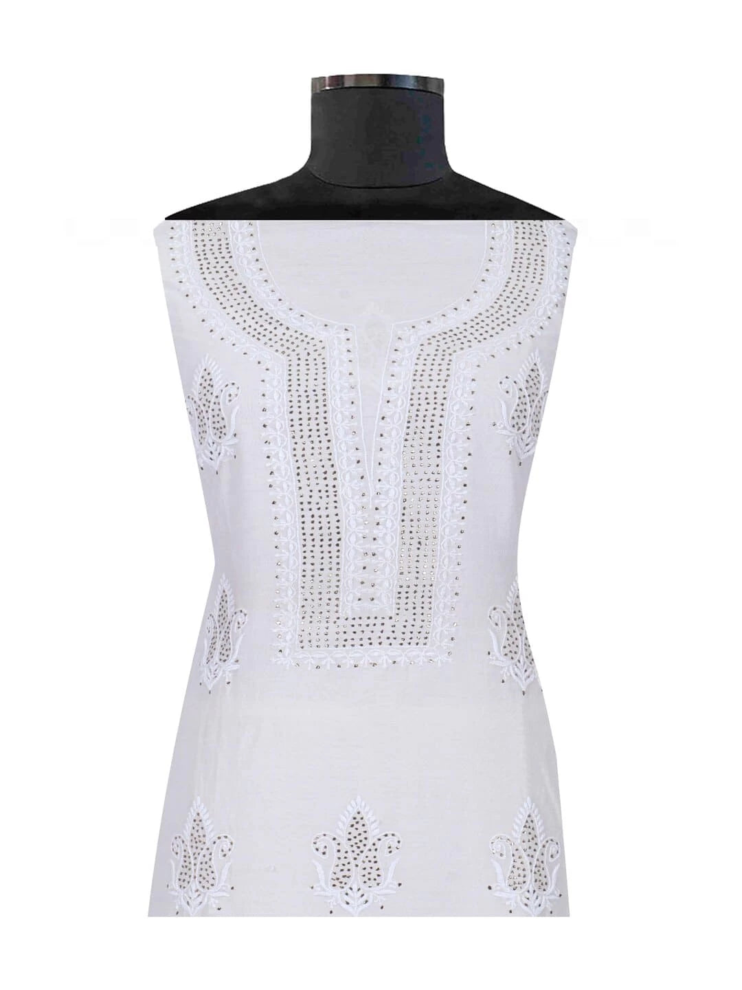 Ada Hand Embroidered White Chanderi Lucknowi Chikankari Unstitched Kurta Piece With Muqaish Work A523224