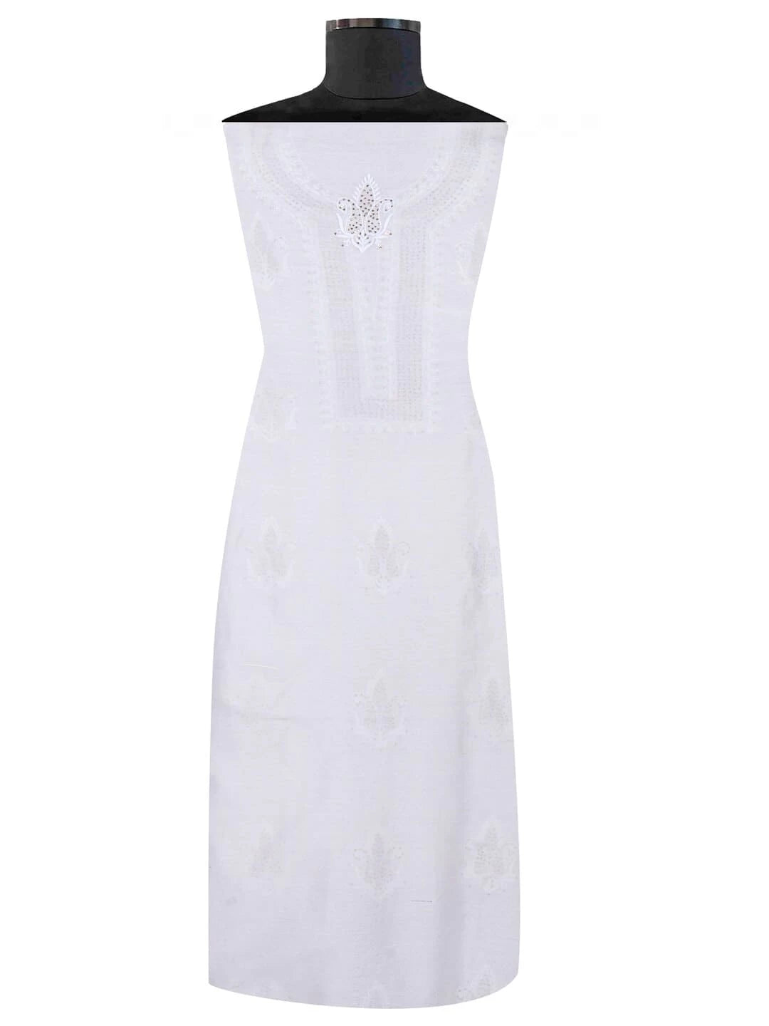 Ada Hand Embroidered White Chanderi Lucknowi Chikankari Unstitched Kurta Piece With Muqaish Work A523224