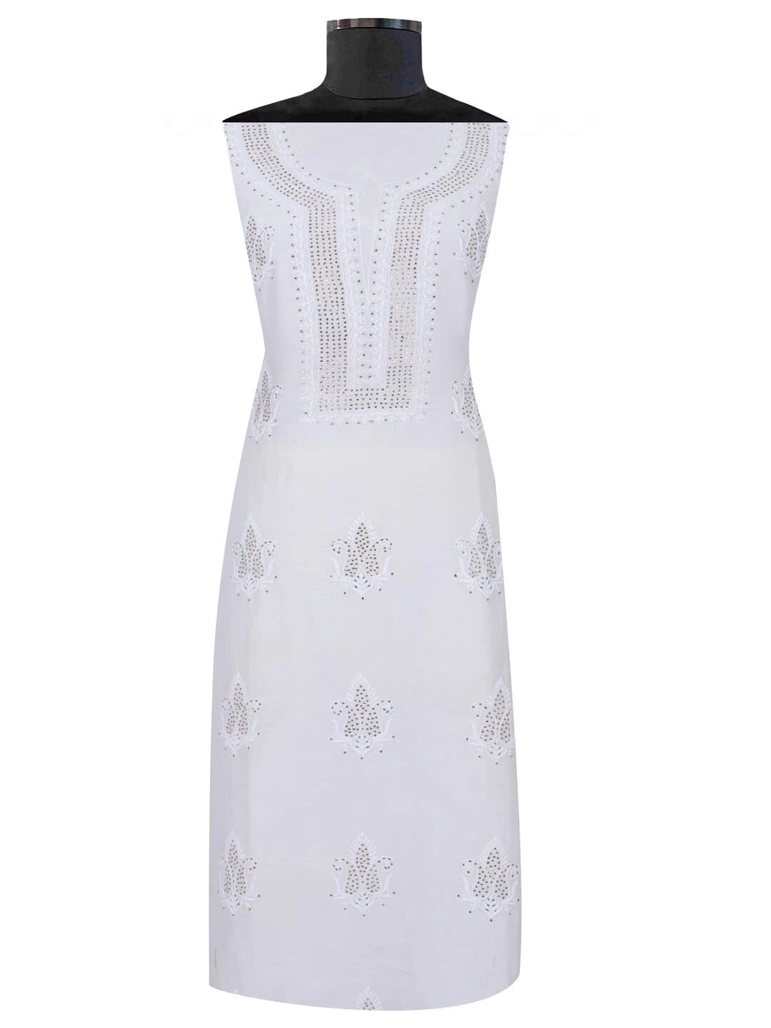 Ada Hand Embroidered White Chanderi Lucknowi Chikankari Unstitched Kurta Piece With Muqaish Work A523224