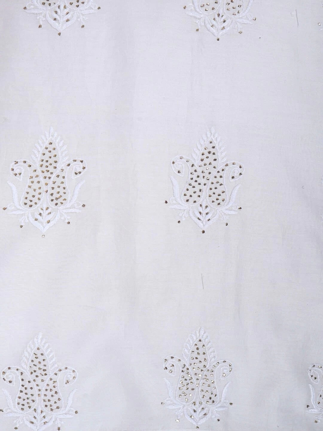 Ada Hand Embroidered White Chanderi Lucknowi Chikankari Unstitched Kurta Piece With Muqaish Work A523224