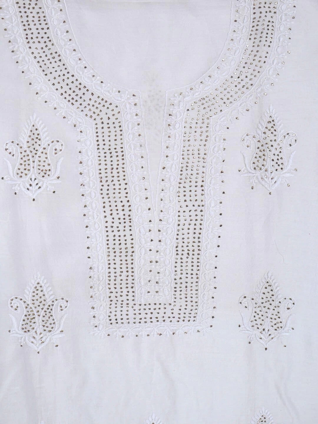 Ada Hand Embroidered White Chanderi Lucknowi Chikankari Unstitched Kurta Piece With Muqaish Work A523224