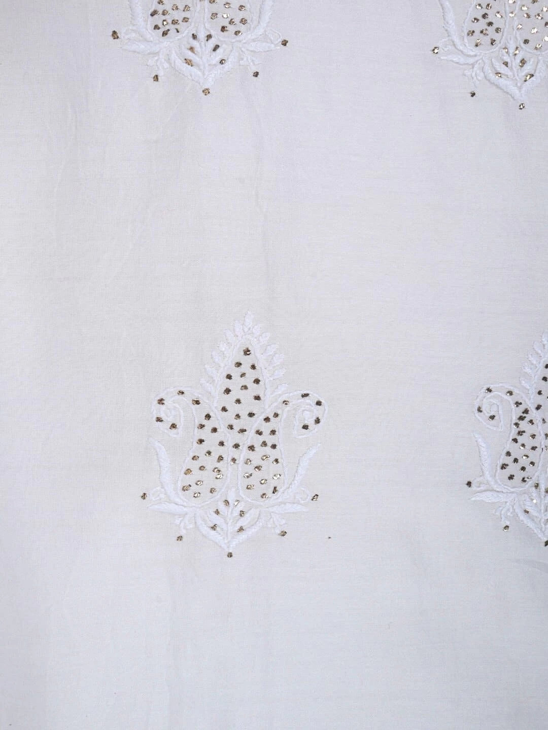 Ada Hand Embroidered White Chanderi Lucknowi Chikankari Unstitched Kurta Piece With Muqaish Work A523224