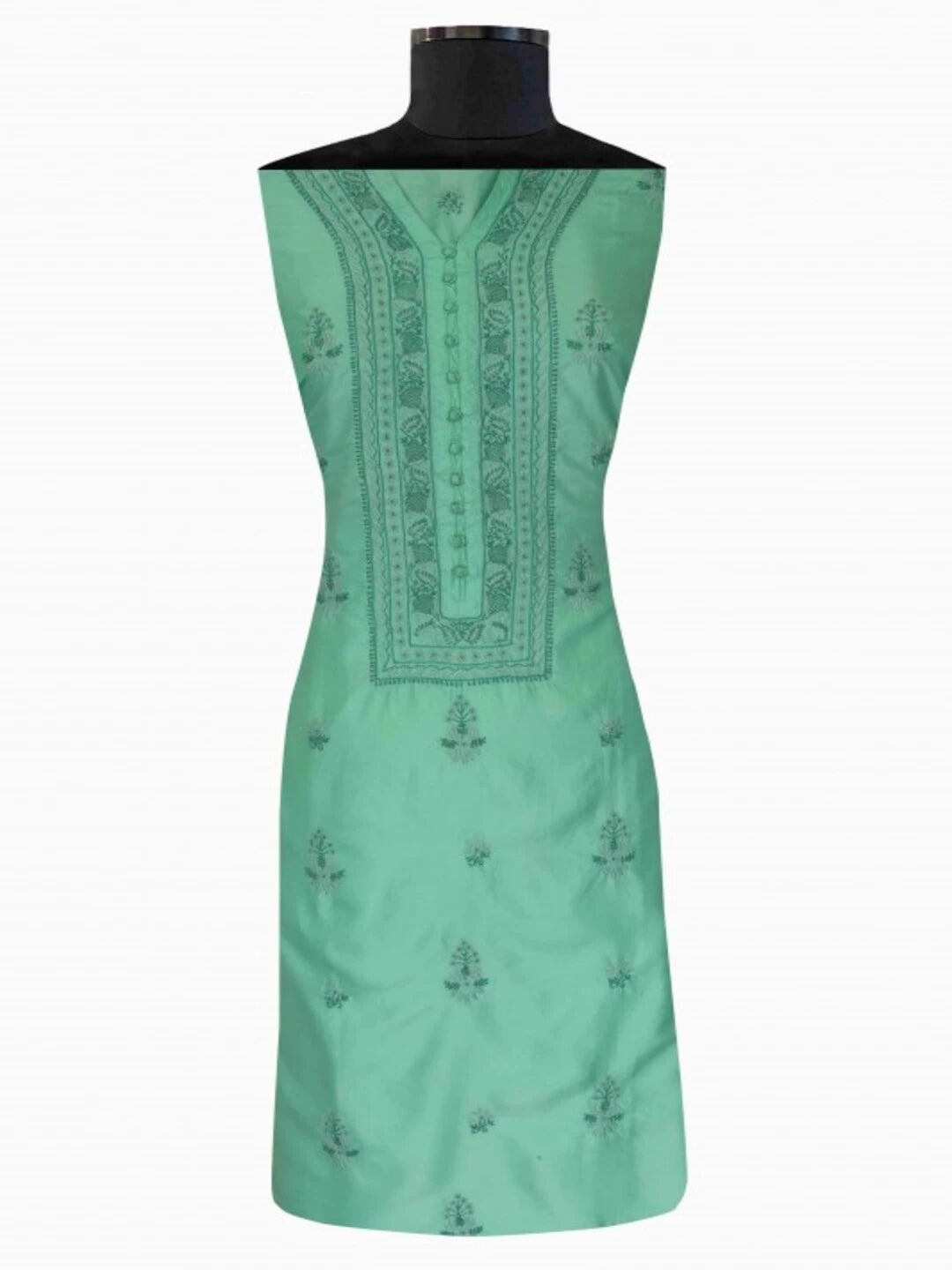 Ada Hand Embroidered Sea Green Silk Lucknowi Chikankari Semi-Stitched Kurta Piece A617181