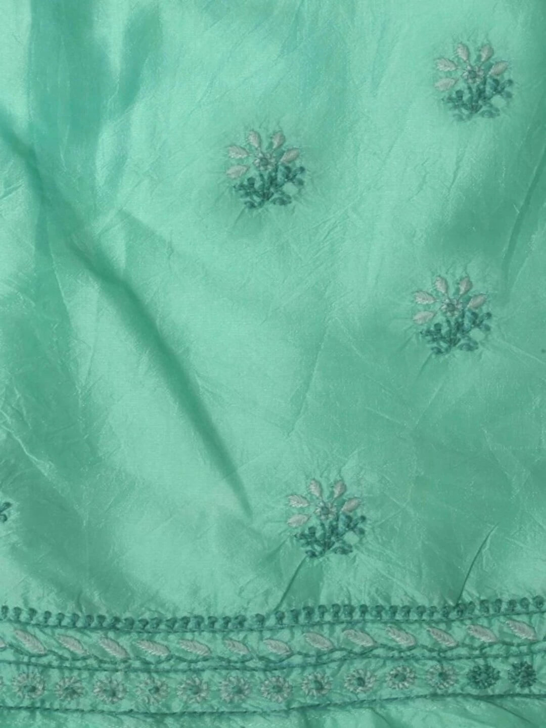 Ada Hand Embroidered Sea Green Silk Lucknowi Chikankari Semi-Stitched Kurta Piece A617181