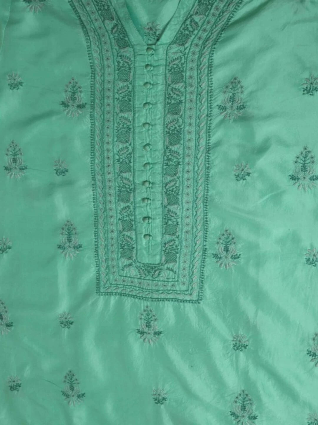 Ada Hand Embroidered Sea Green Silk Lucknowi Chikankari Semi-Stitched Kurta Piece A617181