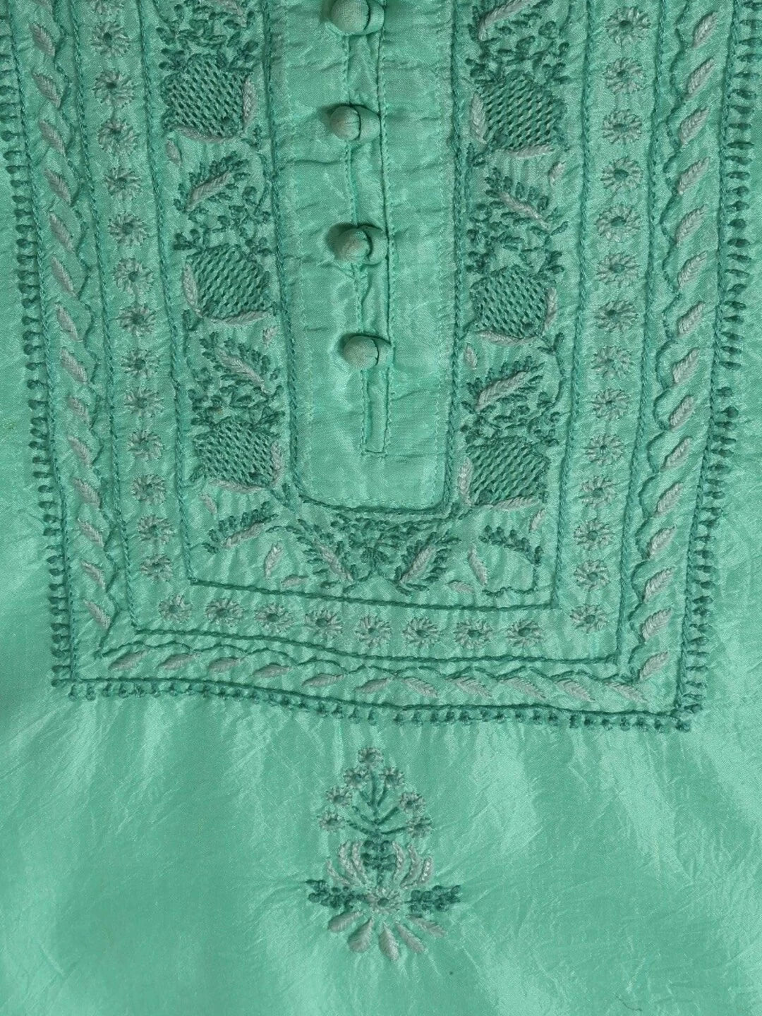 Ada Hand Embroidered Sea Green Silk Lucknowi Chikankari Semi-Stitched Kurta Piece A617181
