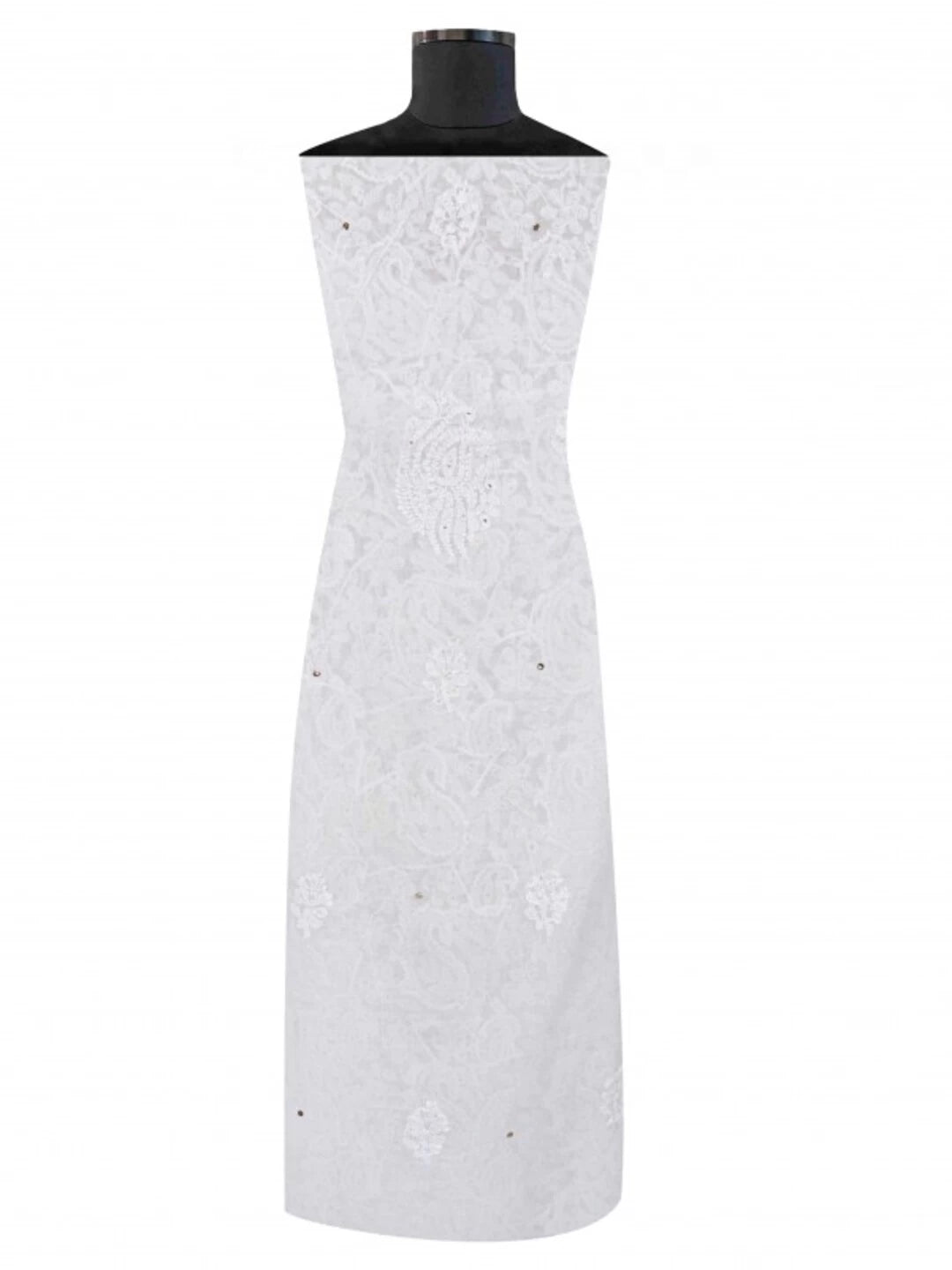 Ada Hand Embroidered White Chanderi Lucknowi Chikankari Unstitched Kurta Piece With Muqaish Work 01A196983