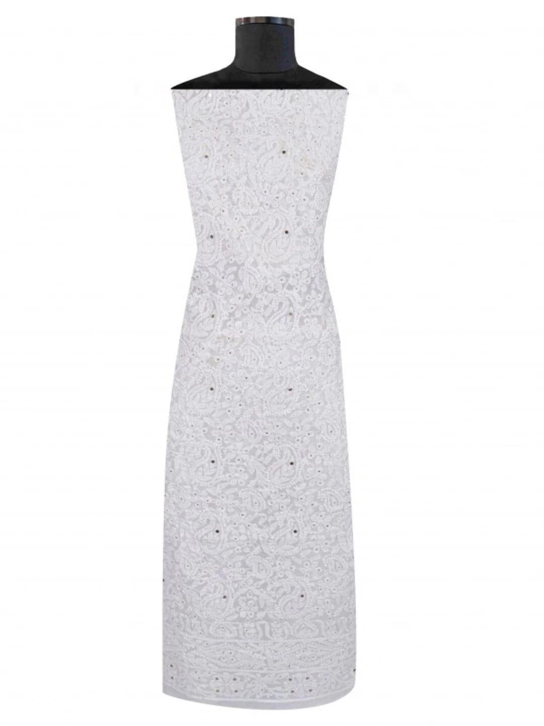 Ada Hand Embroidered White Chanderi Lucknowi Chikankari Unstitched Kurta Piece With Muqaish Work 01A196983
