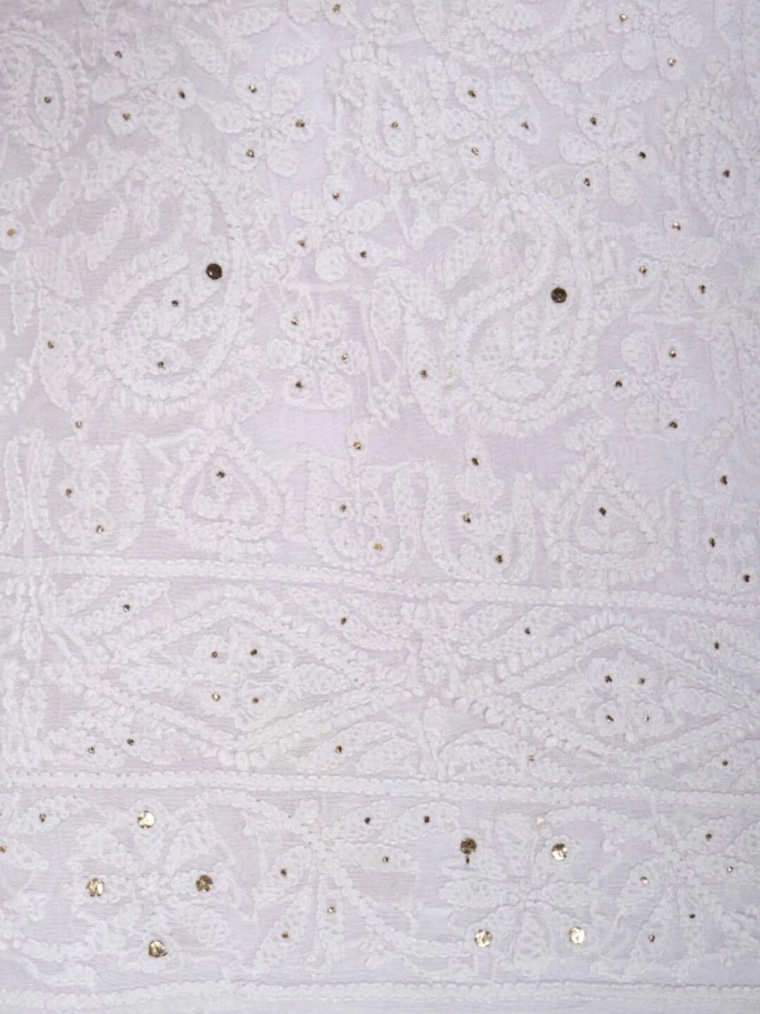 Ada Hand Embroidered White Chanderi Lucknowi Chikankari Unstitched Kurta Piece With Muqaish Work 01A196983
