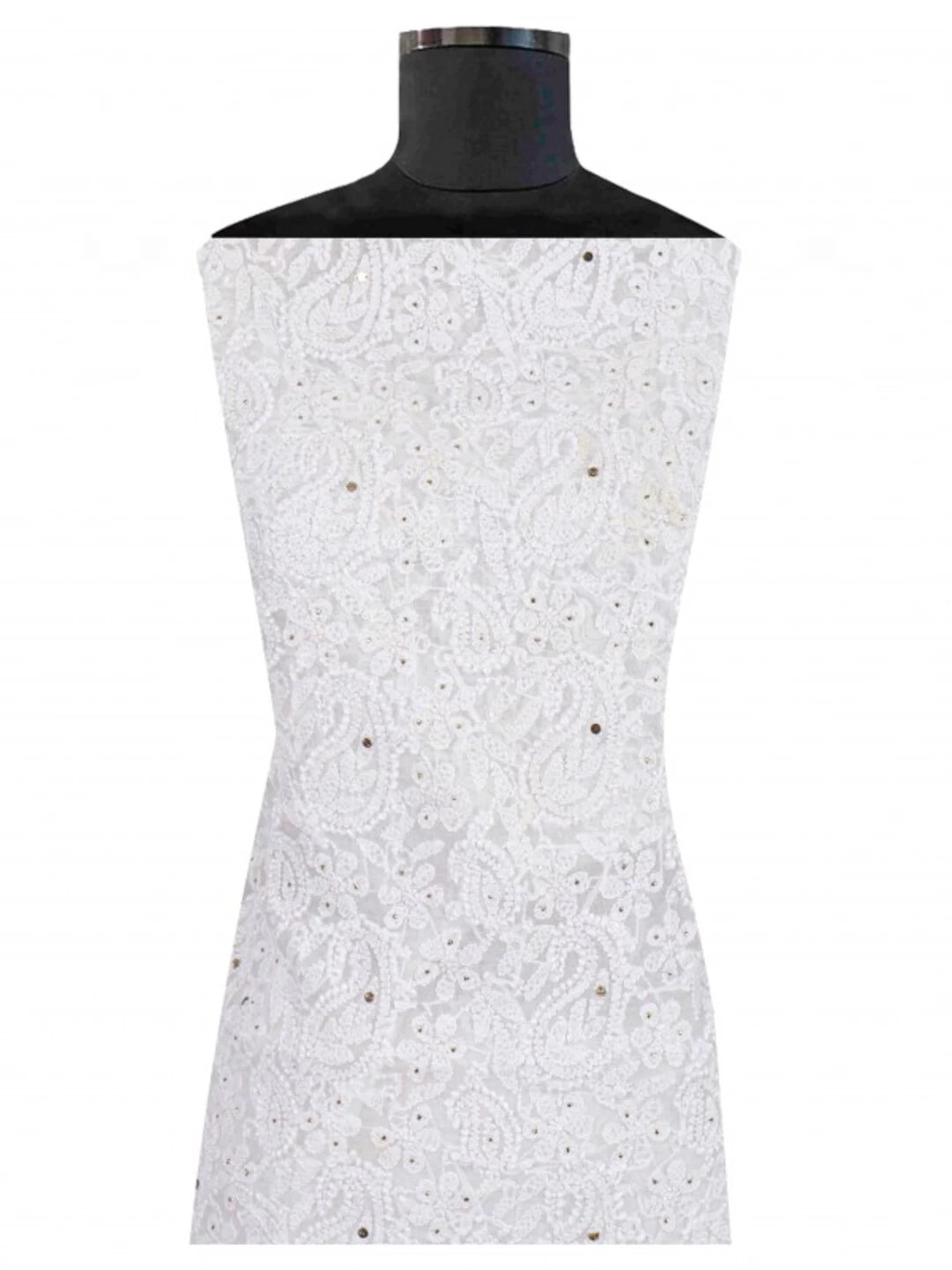 Ada Hand Embroidered White Chanderi Lucknowi Chikankari Unstitched Kurta Piece With Muqaish Work 01A196983