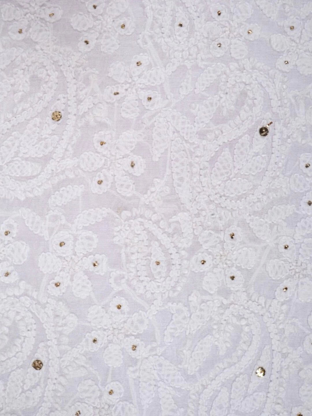 Ada Hand Embroidered White Chanderi Lucknowi Chikankari Unstitched Kurta Piece With Muqaish Work 01A196983