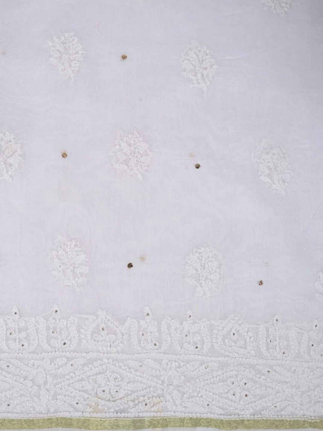 Ada Hand Embroidered White Chanderi Lucknowi Chikankari Unstitched Kurta Piece With Muqaish Work 01A196983