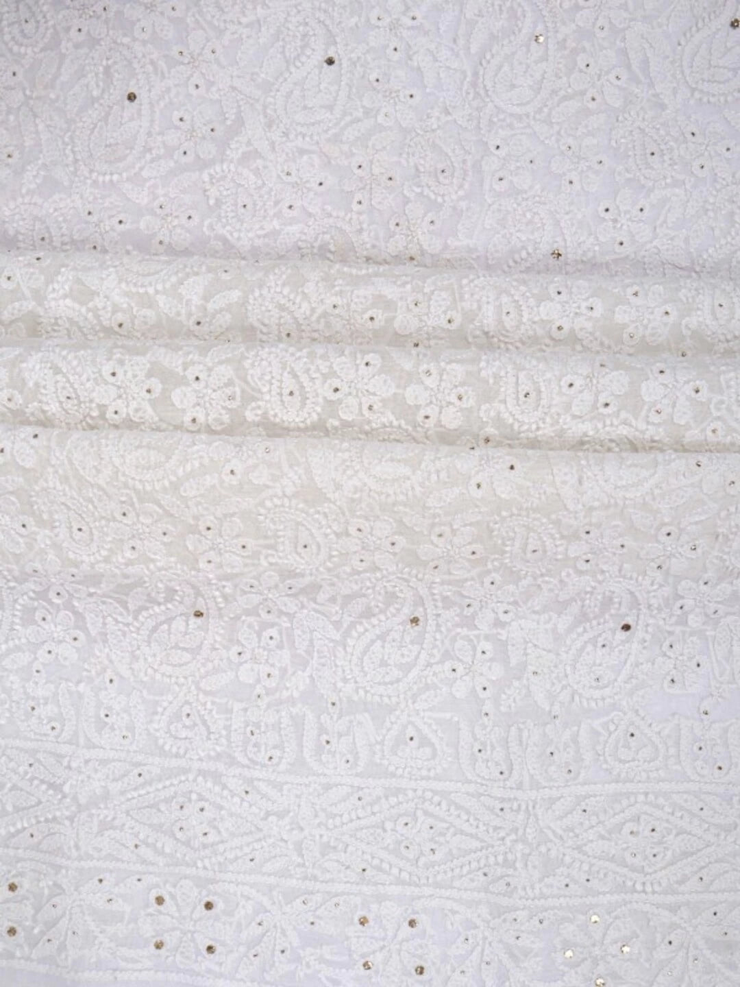 Ada Hand Embroidered White Chanderi Lucknowi Chikankari Unstitched Kurta Piece With Muqaish Work 01A196983