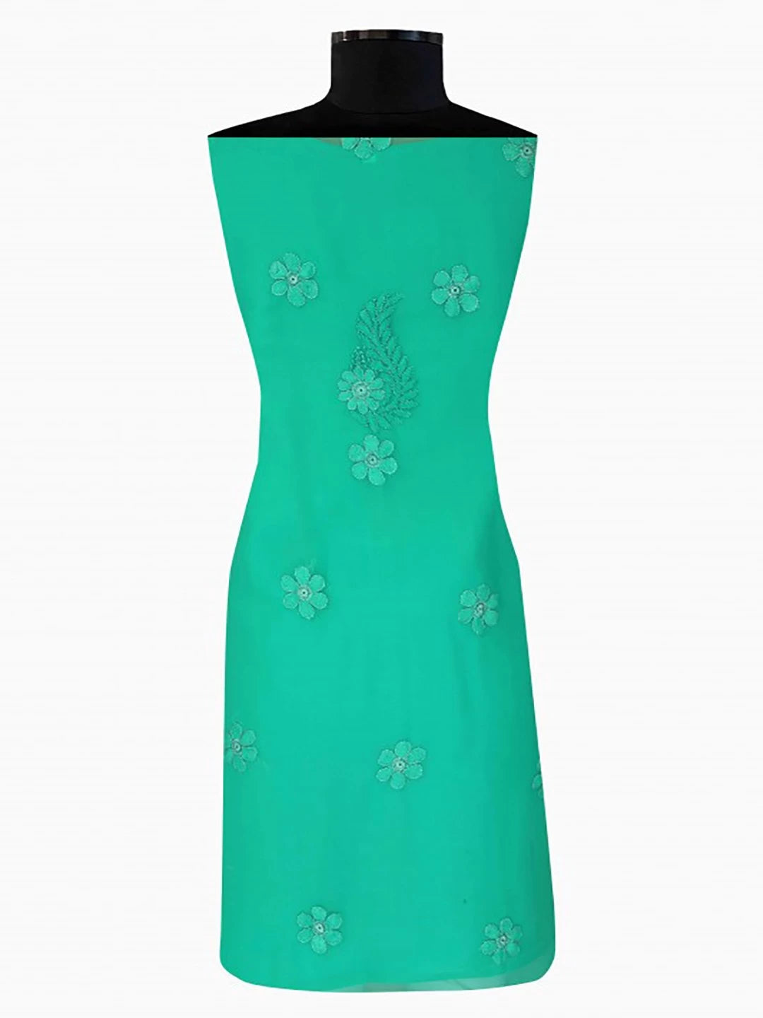 Ada Hand Embroidered Green Georgette Lucknowi Chikankari Unstitched Kurta Piece 01A160789