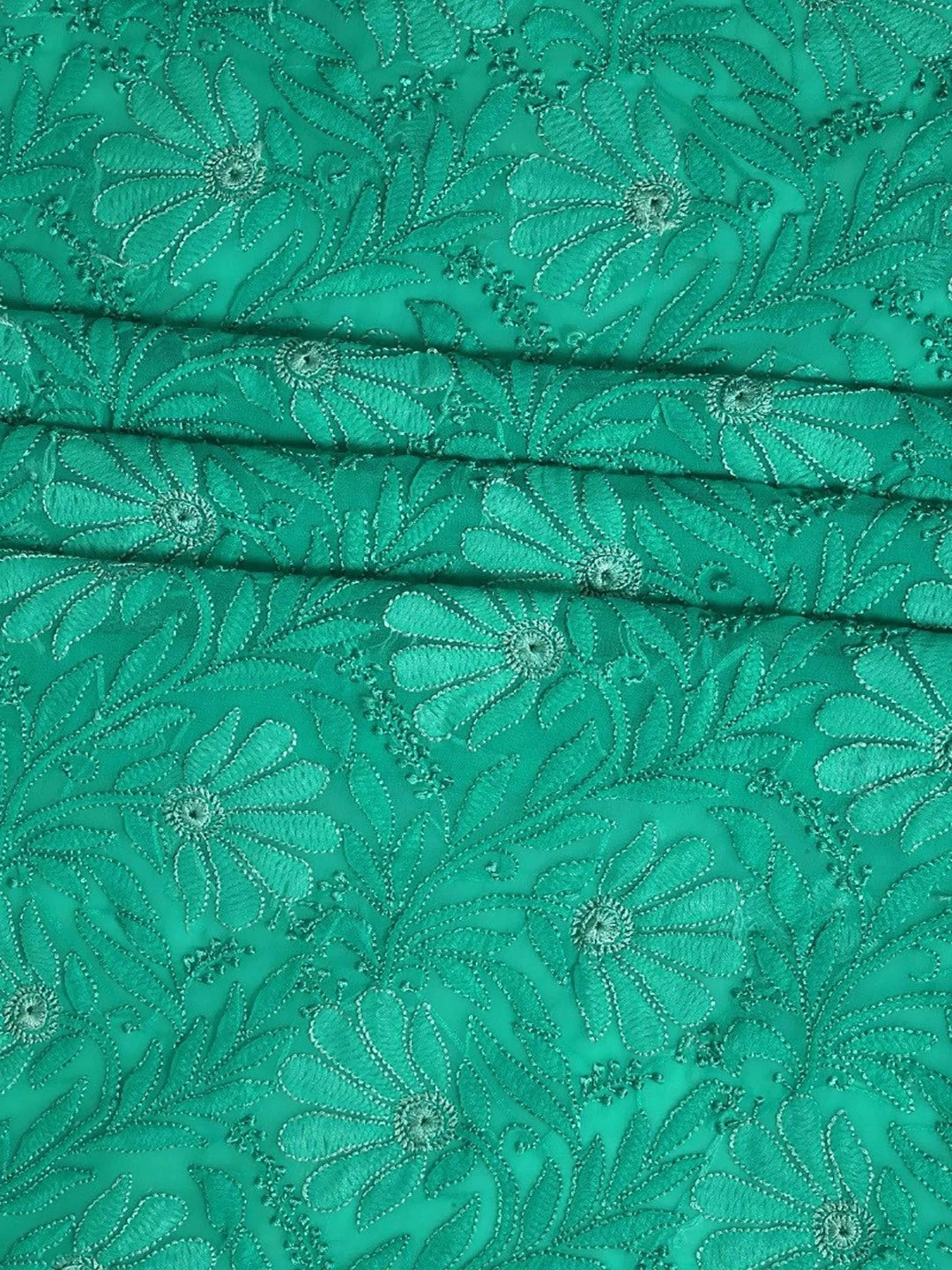 Ada Hand Embroidered Green Georgette Lucknowi Chikankari Unstitched Kurta Piece 01A160789