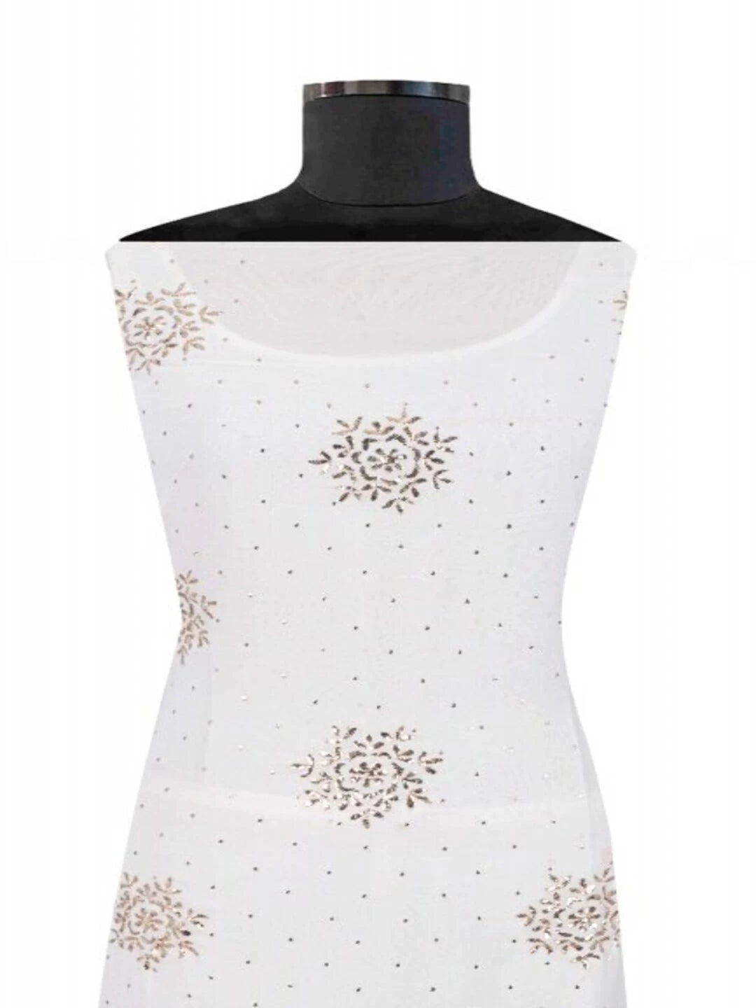 Ada Hand Embroidered White Pure Georgette Lucknowi Chikankari Unstitched Kurta Piece With Muqaish Work A514892