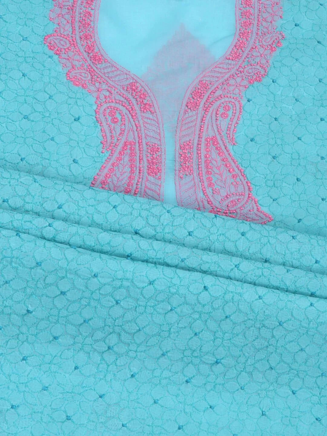 Ada Hand Embroidered Blue Cotton lucknowi Chikankari Unstitched Kurta Piece 01A179829