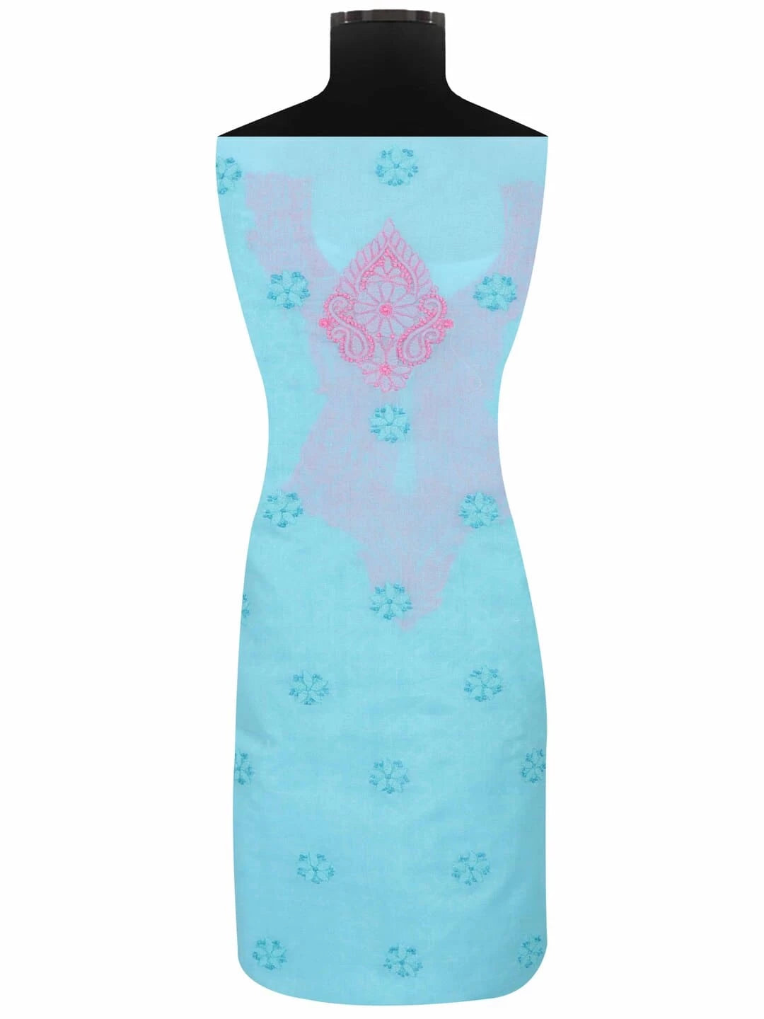 Ada Hand Embroidered Blue Cotton lucknowi Chikankari Unstitched Kurta Piece 01A179829