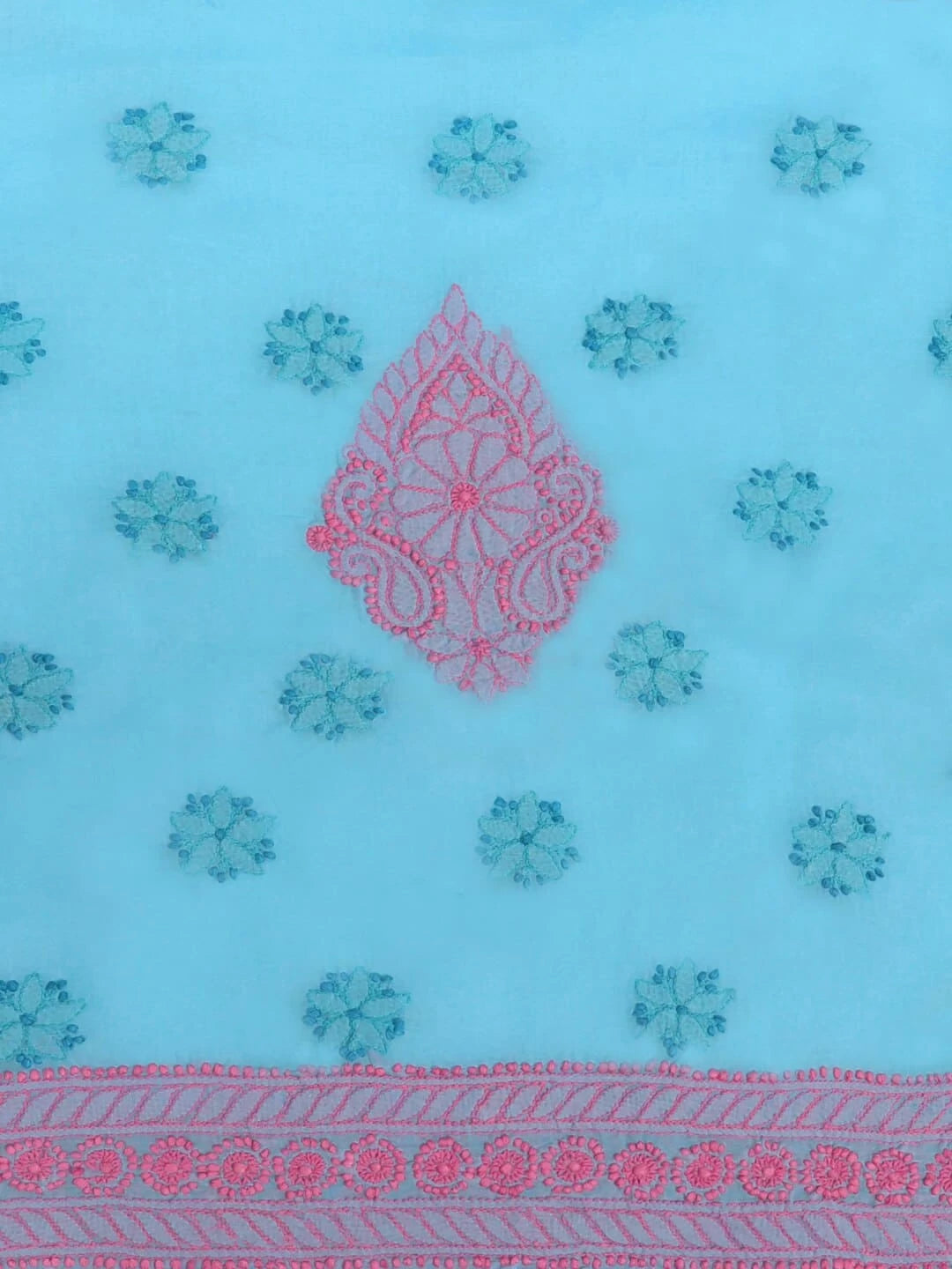Ada Hand Embroidered Blue Cotton lucknowi Chikankari Unstitched Kurta Piece 01A179829