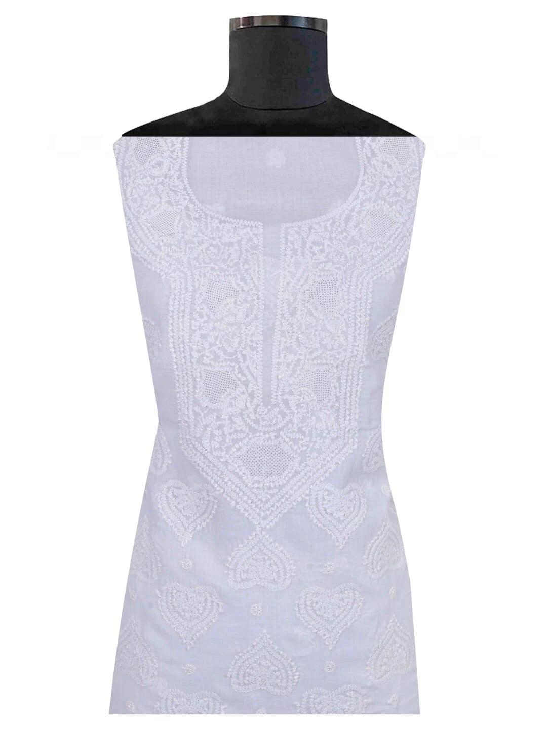 Ada Hand Embroidered White Cotton Lucknowi Chikankari Unstitched Kurta Piece 01A215050