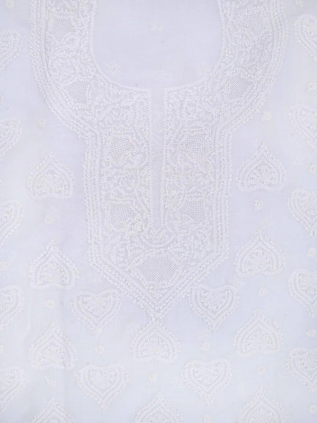 Ada Hand Embroidered White Cotton Lucknowi Chikankari Unstitched Kurta Piece 01A215050