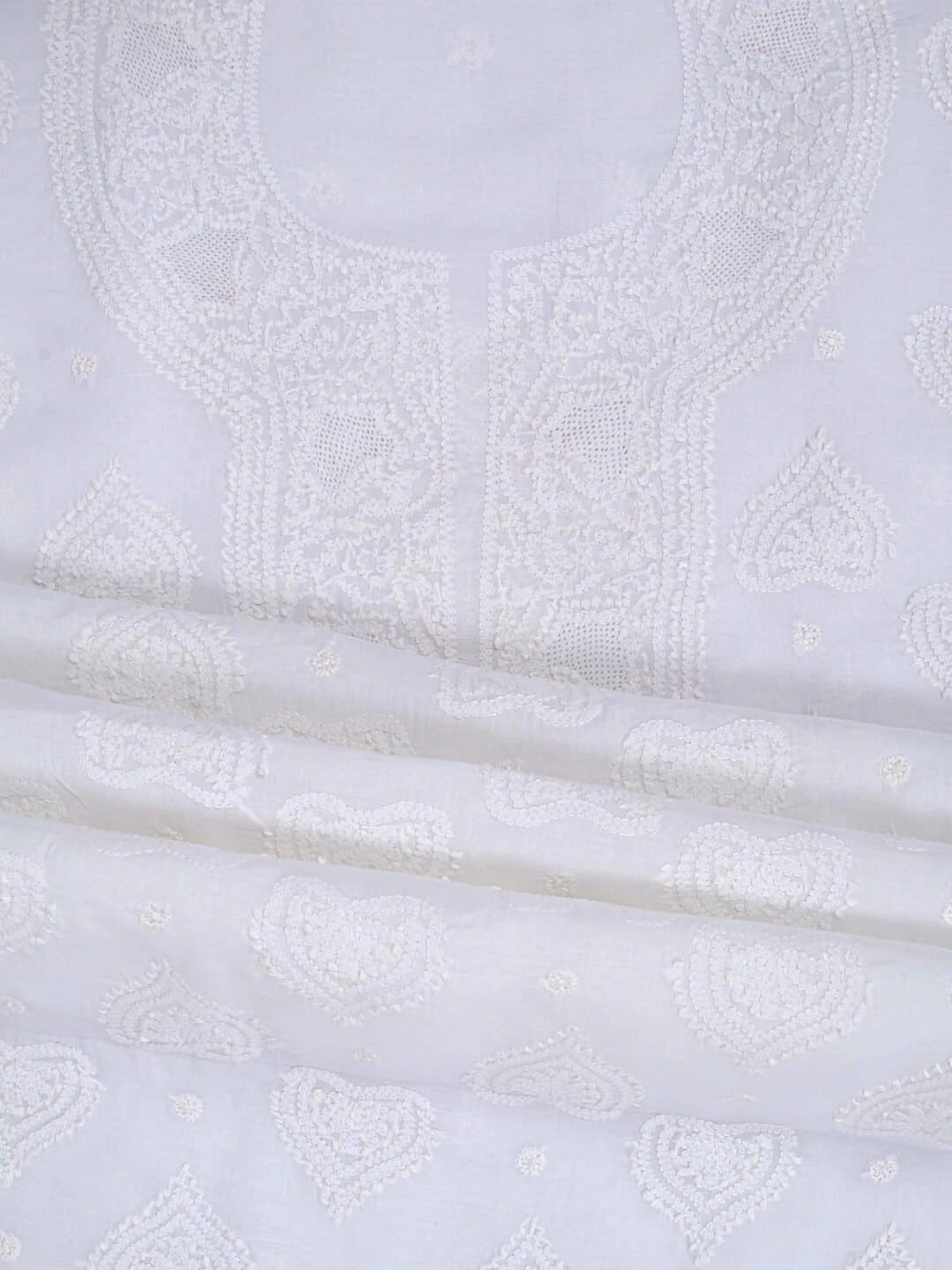 Ada Hand Embroidered White Cotton Lucknowi Chikankari Unstitched Kurta Piece 01A215050