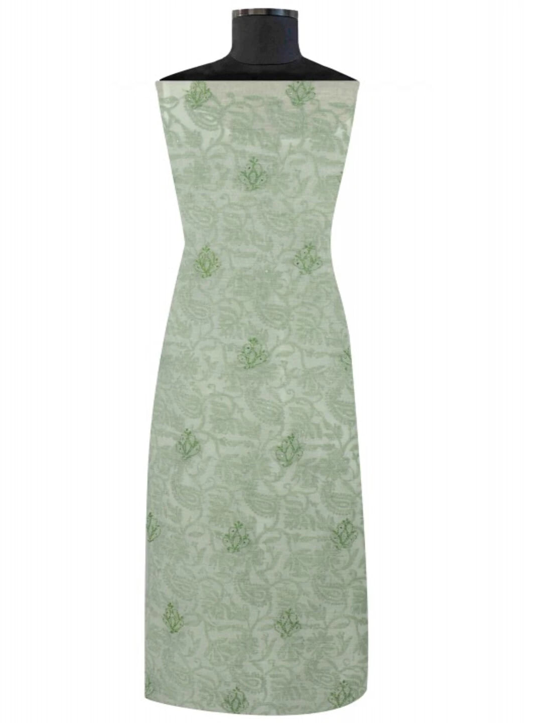 Ada Hand Embroidered Lime Green Kota Lucknowi Chikankari Unstitched Kurta Piece With Muqaish Work 01A129466