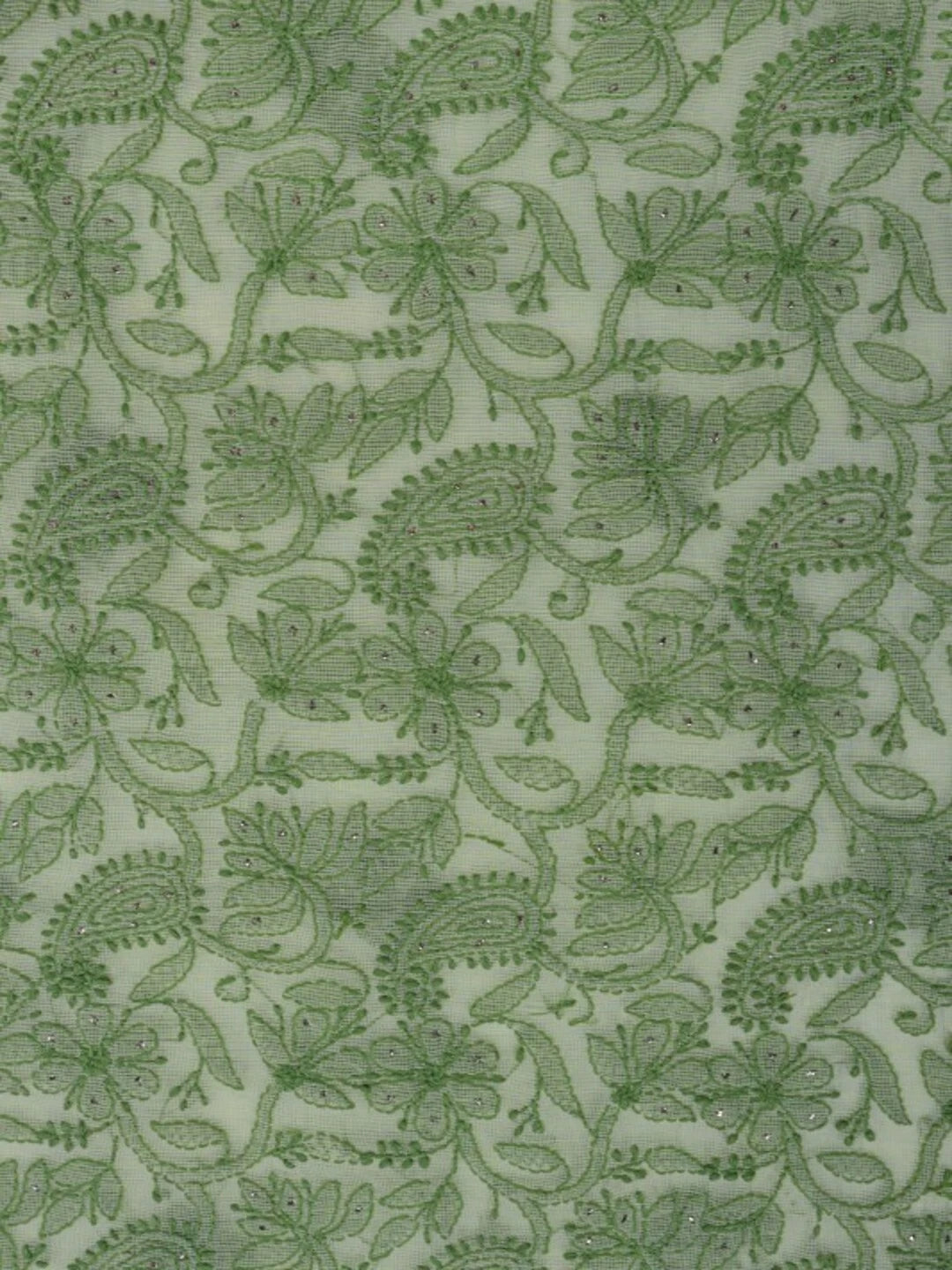 Ada Hand Embroidered Lime Green Kota Lucknowi Chikankari Unstitched Kurta Piece With Muqaish Work 01A129466