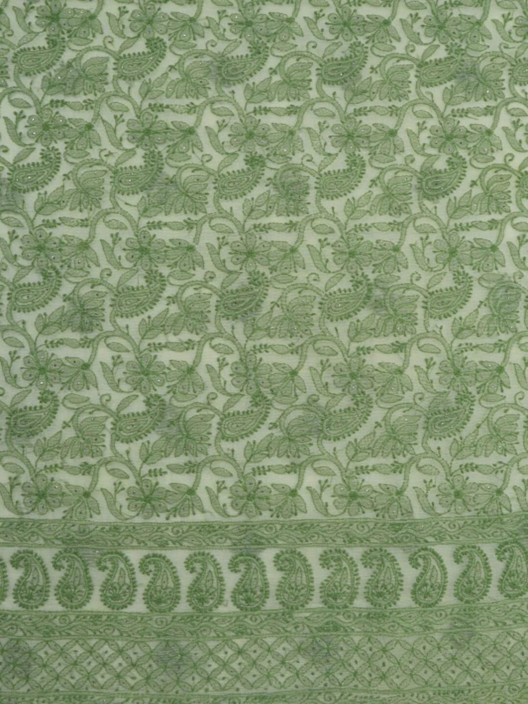 Ada Hand Embroidered Lime Green Kota Lucknowi Chikankari Unstitched Kurta Piece With Muqaish Work 01A129466