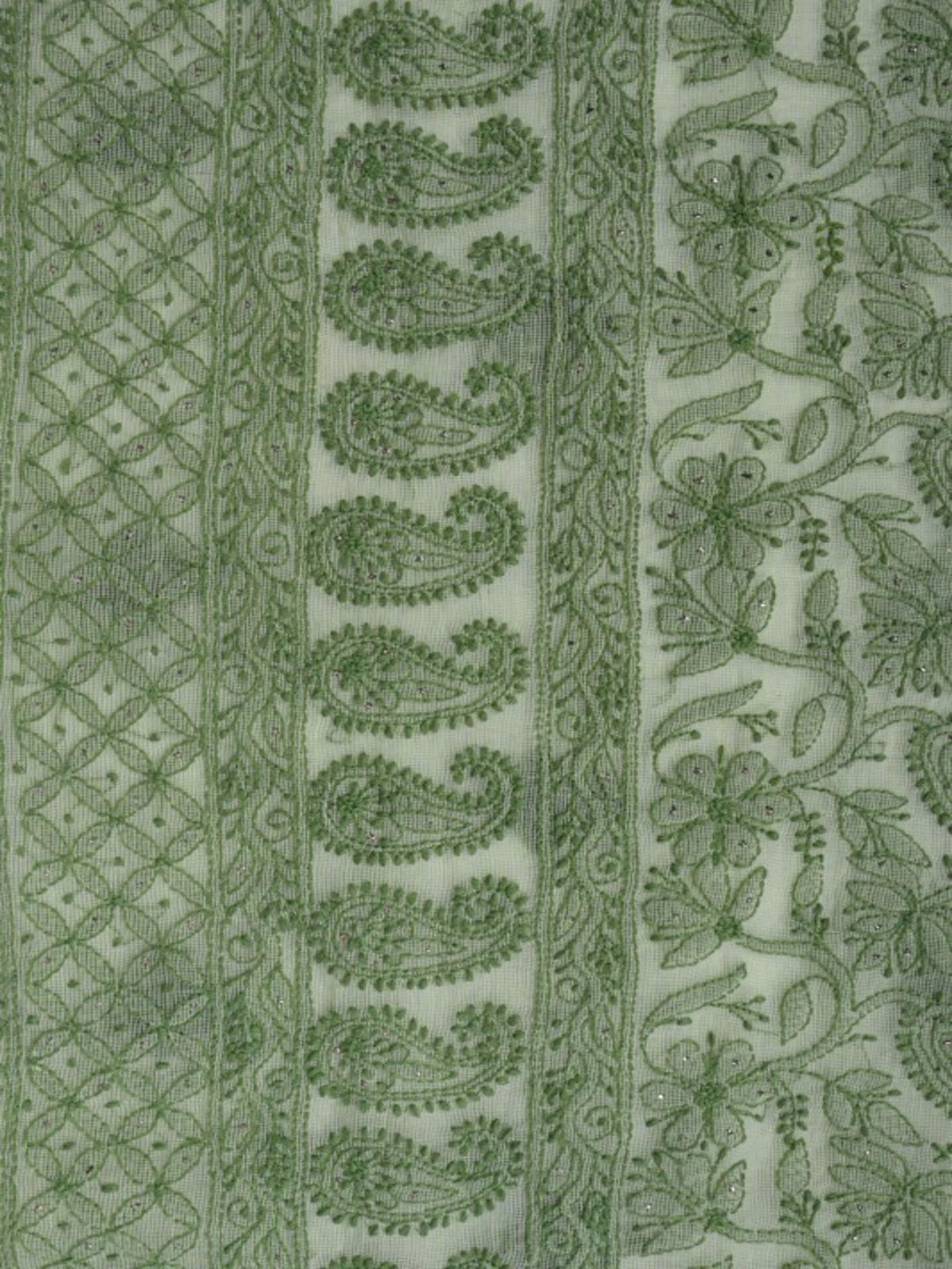 Ada Hand Embroidered Lime Green Kota Lucknowi Chikankari Unstitched Kurta Piece With Muqaish Work 01A129466