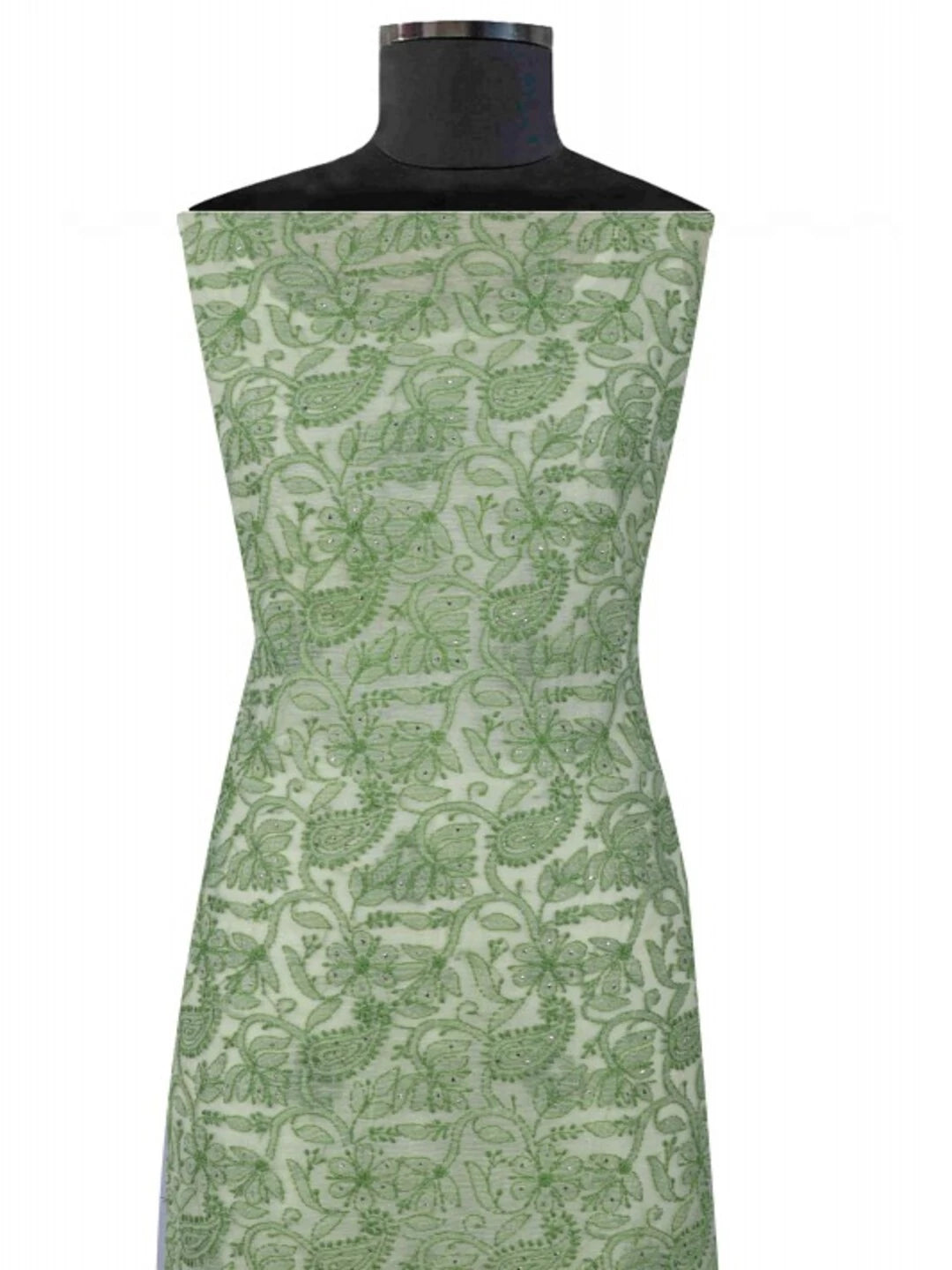 Ada Hand Embroidered Lime Green Kota Lucknowi Chikankari Unstitched Kurta Piece With Muqaish Work 01A129466