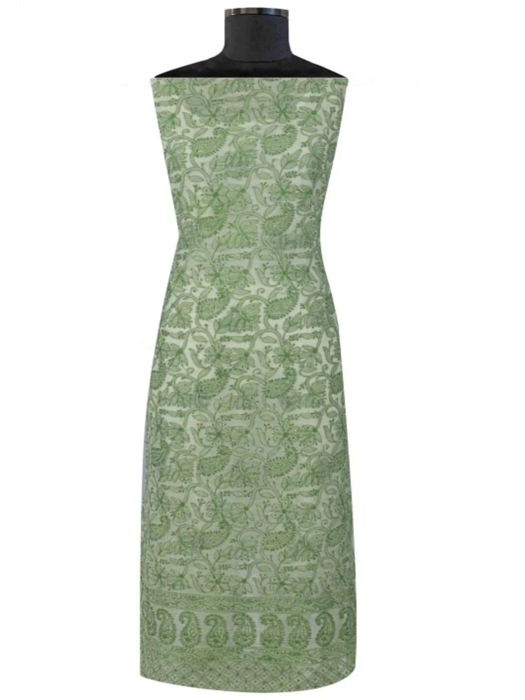 Ada Hand Embroidered Lime Green Kota Lucknowi Chikankari Unstitched Kurta Piece With Muqaish Work 01A129466