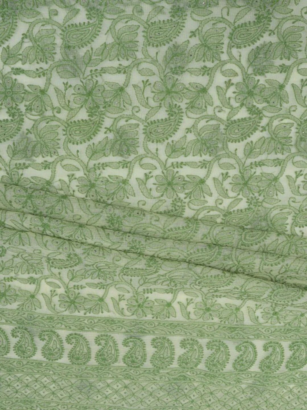 Ada Hand Embroidered Lime Green Kota Lucknowi Chikankari Unstitched Kurta Piece With Muqaish Work 01A129466