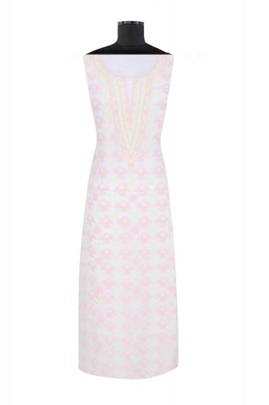 Ada Hand Embroidered White Georgette Lucknowi Chikankari Unstitched Kurta Piece A326811