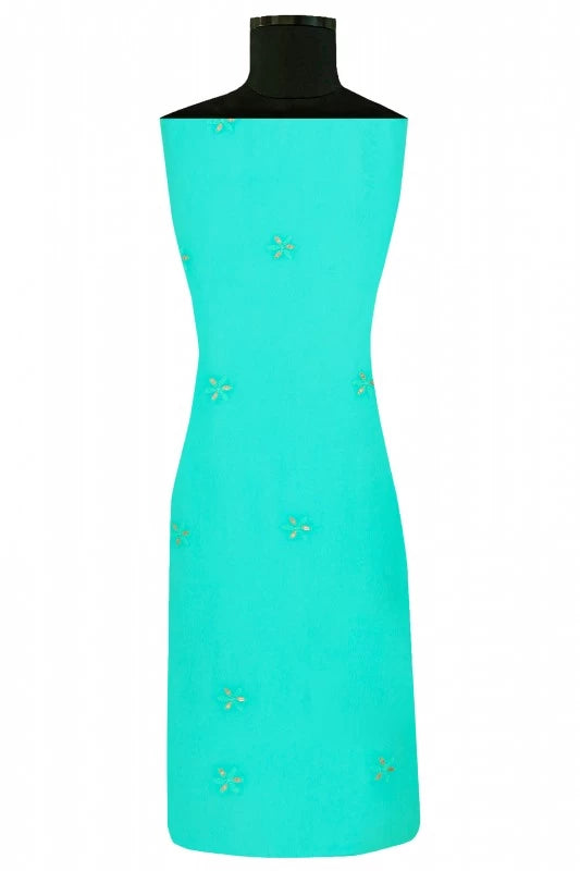 Ada Hand Embroidered Sea Green Georgette Lucknowi Chikankari Unstitched Kurta Piece With Gota Patti Work A597678