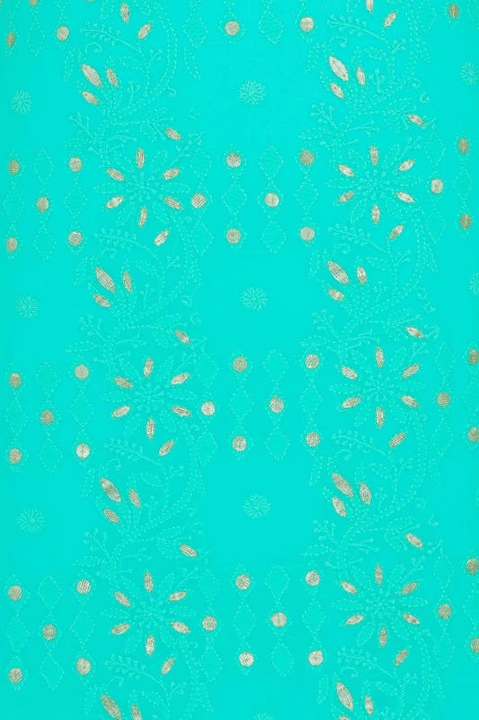 Ada Hand Embroidered Sea Green Georgette Lucknowi Chikankari Unstitched Kurta Piece With Gota Patti Work A597678
