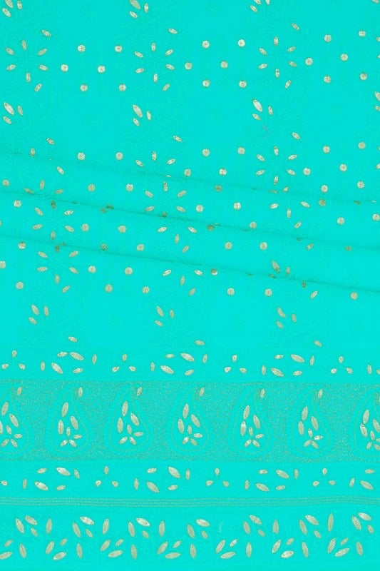 Ada Hand Embroidered Sea Green Georgette Lucknowi Chikankari Unstitched Kurta Piece With Gota Patti Work A597678