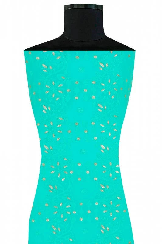 Ada Hand Embroidered Sea Green Georgette Lucknowi Chikankari Unstitched Kurta Piece With Gota Patti Work A597678