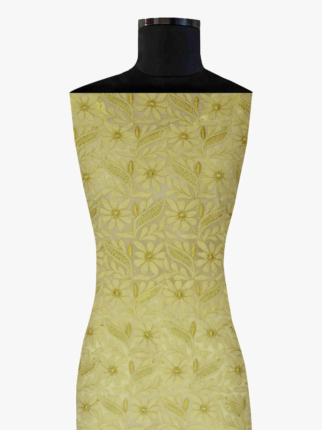 Ada Hand Embroidered Lemon Georgette Lucknowi Chikankari Unstitched Kurta Piece 01A109664