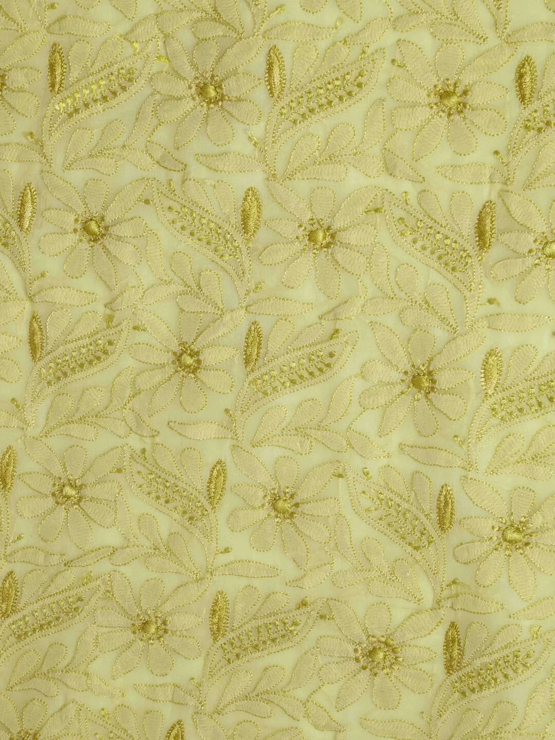 Ada Hand Embroidered Lemon Georgette Lucknowi Chikankari Unstitched Kurta Piece 01A109664