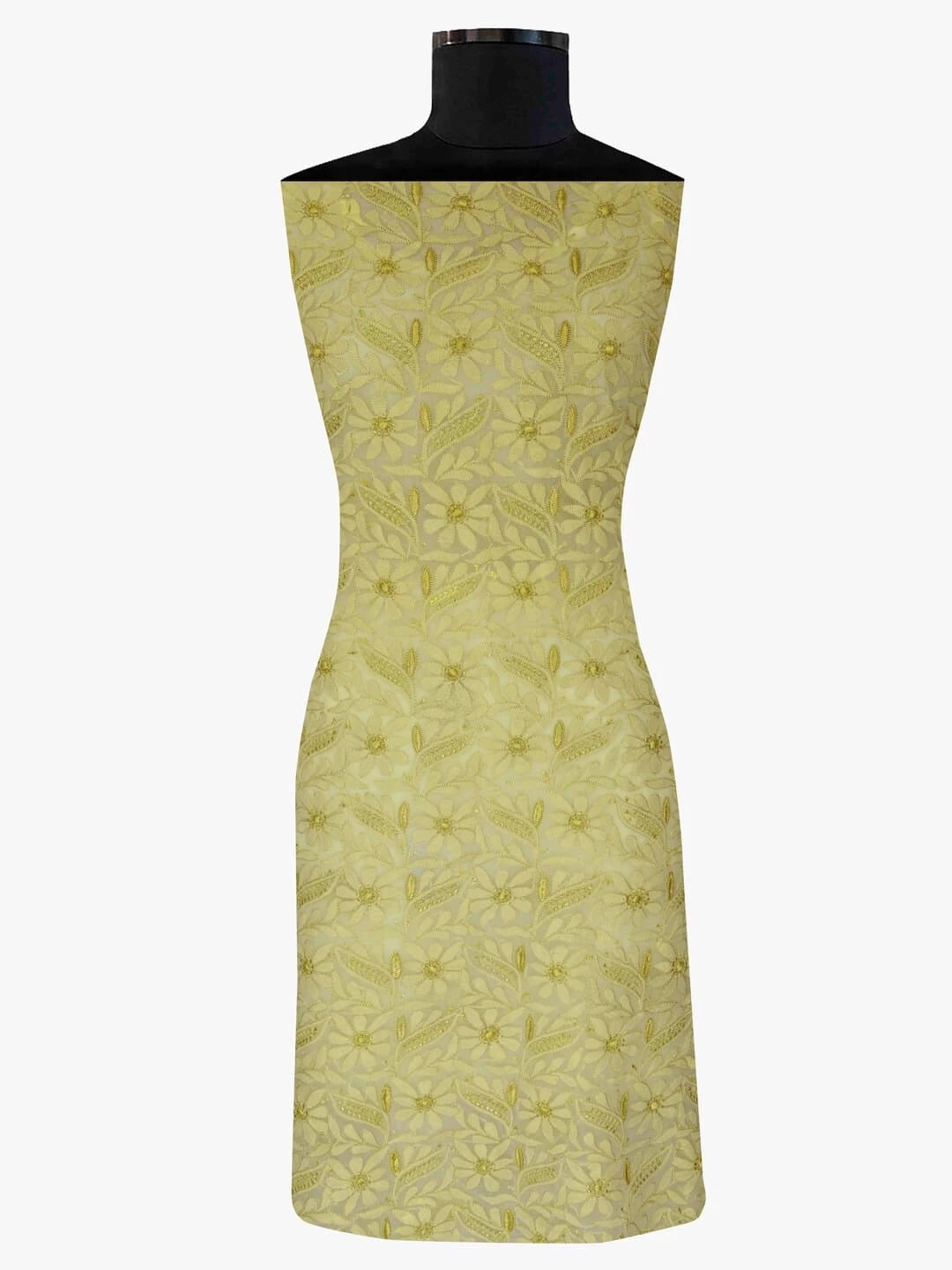 Ada Hand Embroidered Lemon Georgette Lucknowi Chikankari Unstitched Kurta Piece 01A109664