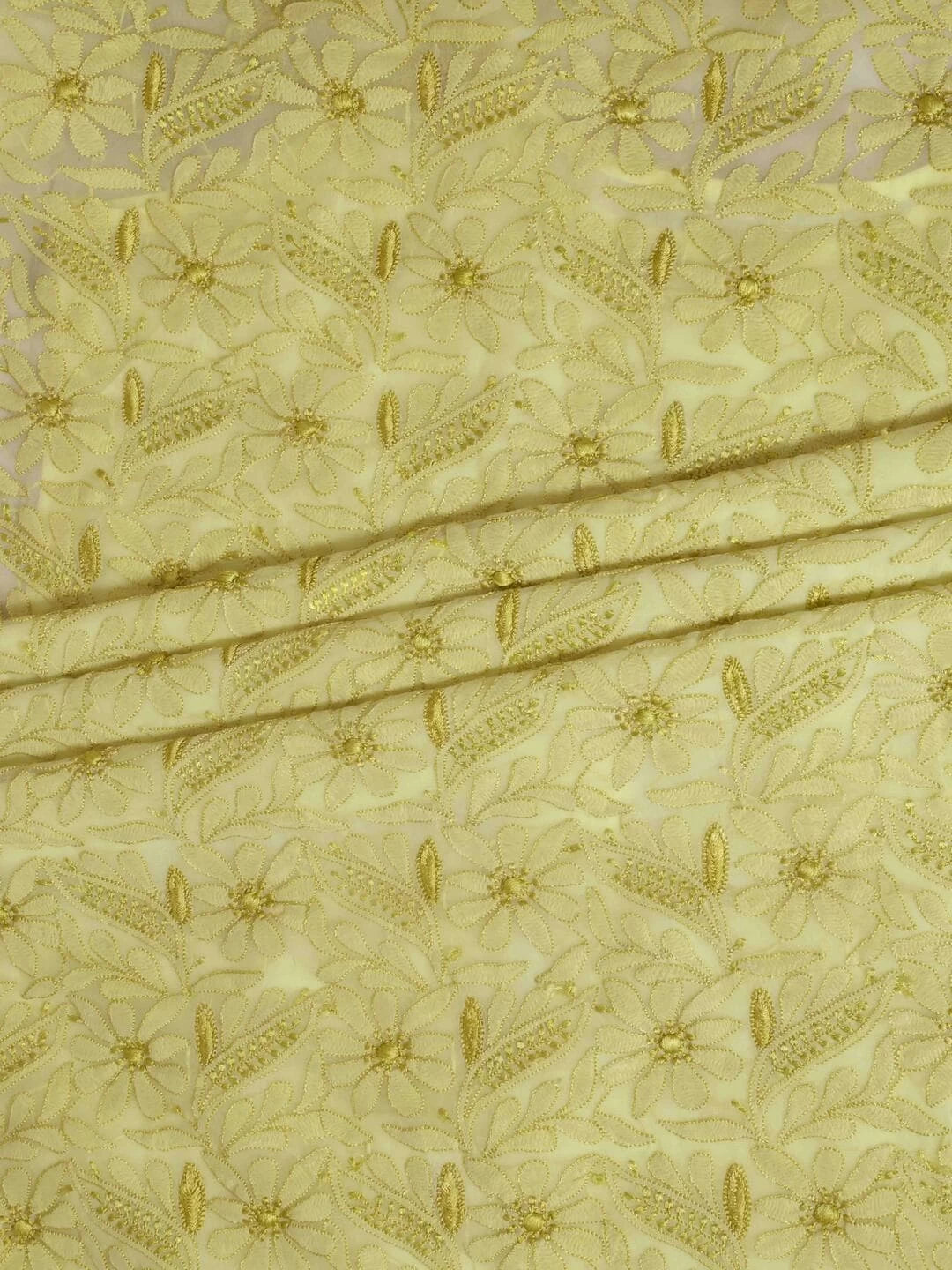 Ada Hand Embroidered Lemon Georgette Lucknowi Chikankari Unstitched Kurta Piece 01A109664
