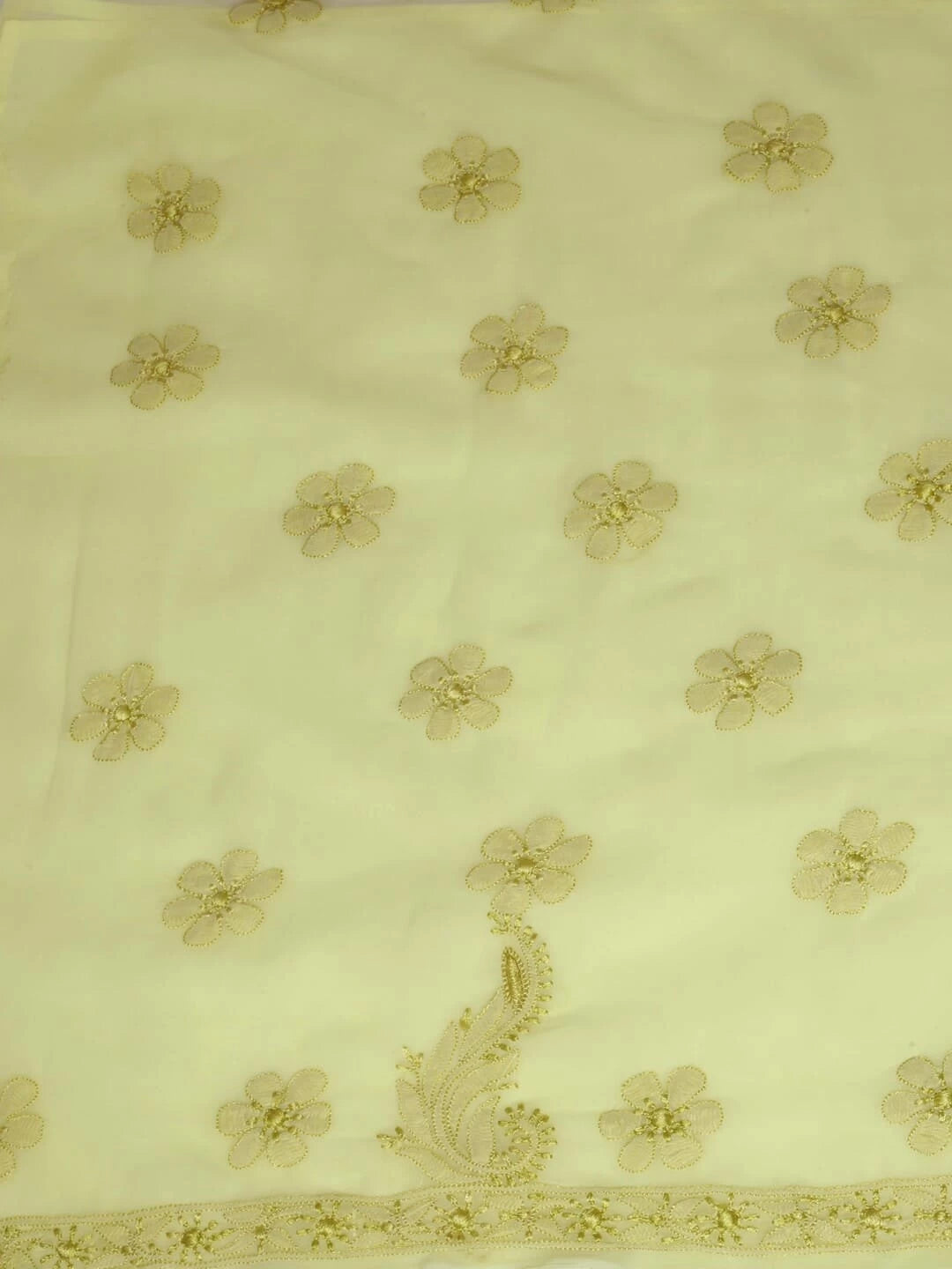 Ada Hand Embroidered Lemon Georgette Lucknowi Chikankari Unstitched Kurta Piece 01A109664