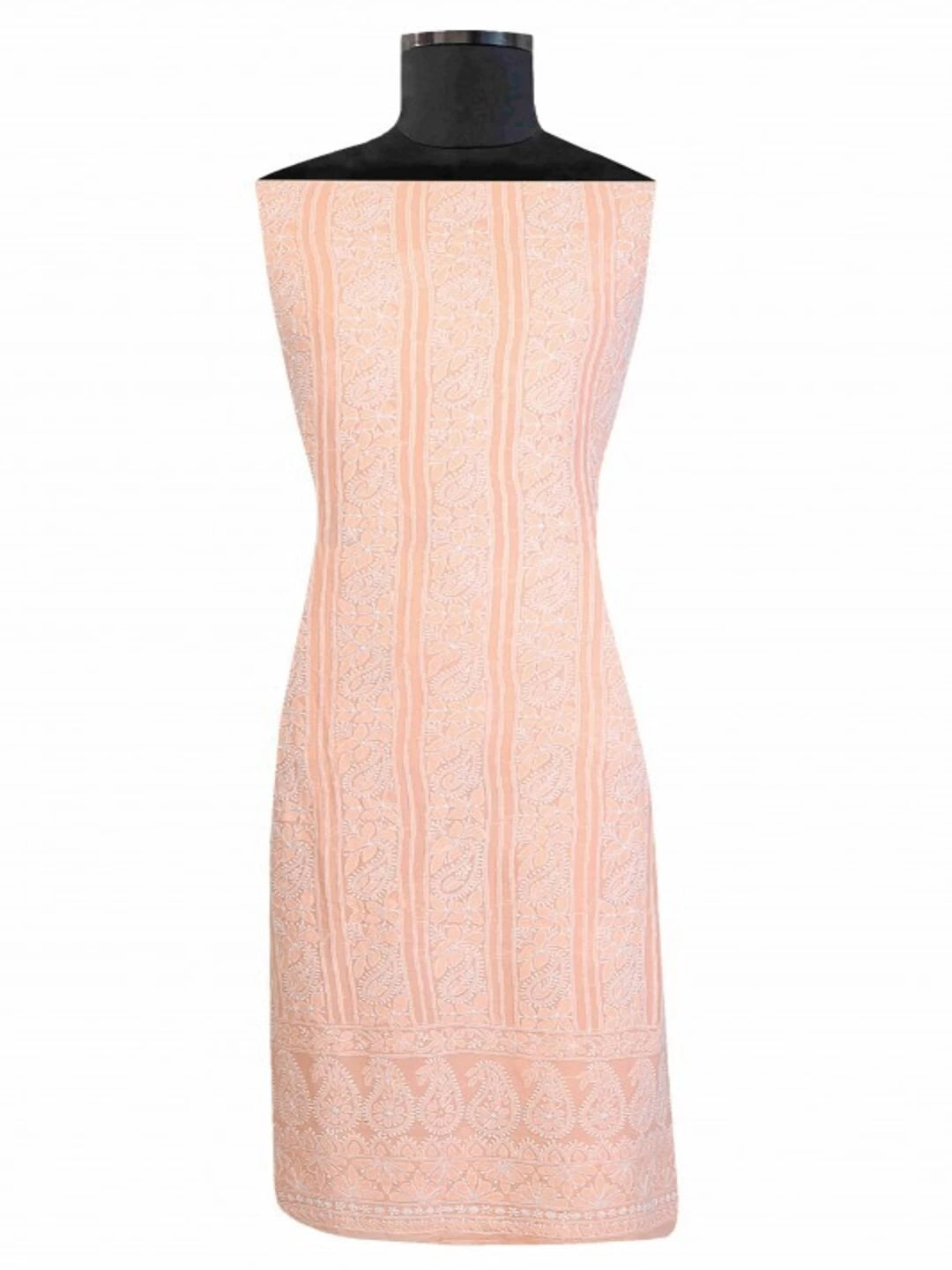 Ada Hand Embroidered Peach Pure Georgette Lucknowi Chikankari Unstitched Kurta Piece A585809
