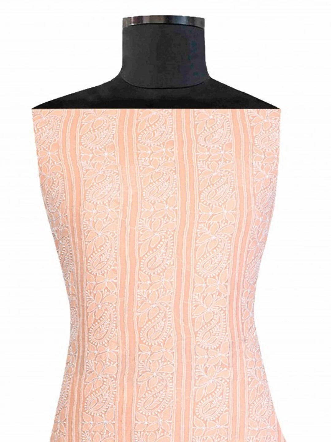 Ada Hand Embroidered Peach Pure Georgette Lucknowi Chikankari Unstitched Kurta Piece A585809