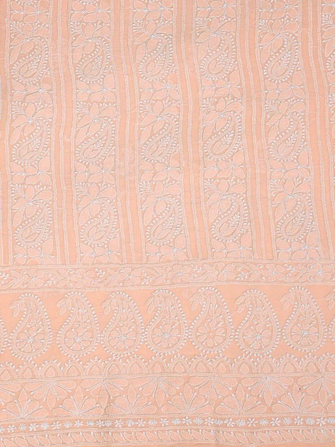 Ada Hand Embroidered Peach Pure Georgette Lucknowi Chikankari Unstitched Kurta Piece A585809