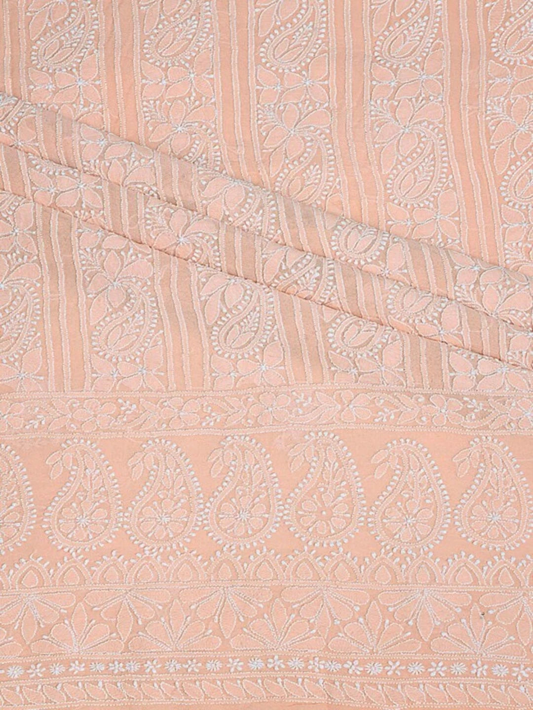 Ada Hand Embroidered Peach Pure Georgette Lucknowi Chikankari Unstitched Kurta Piece A585809