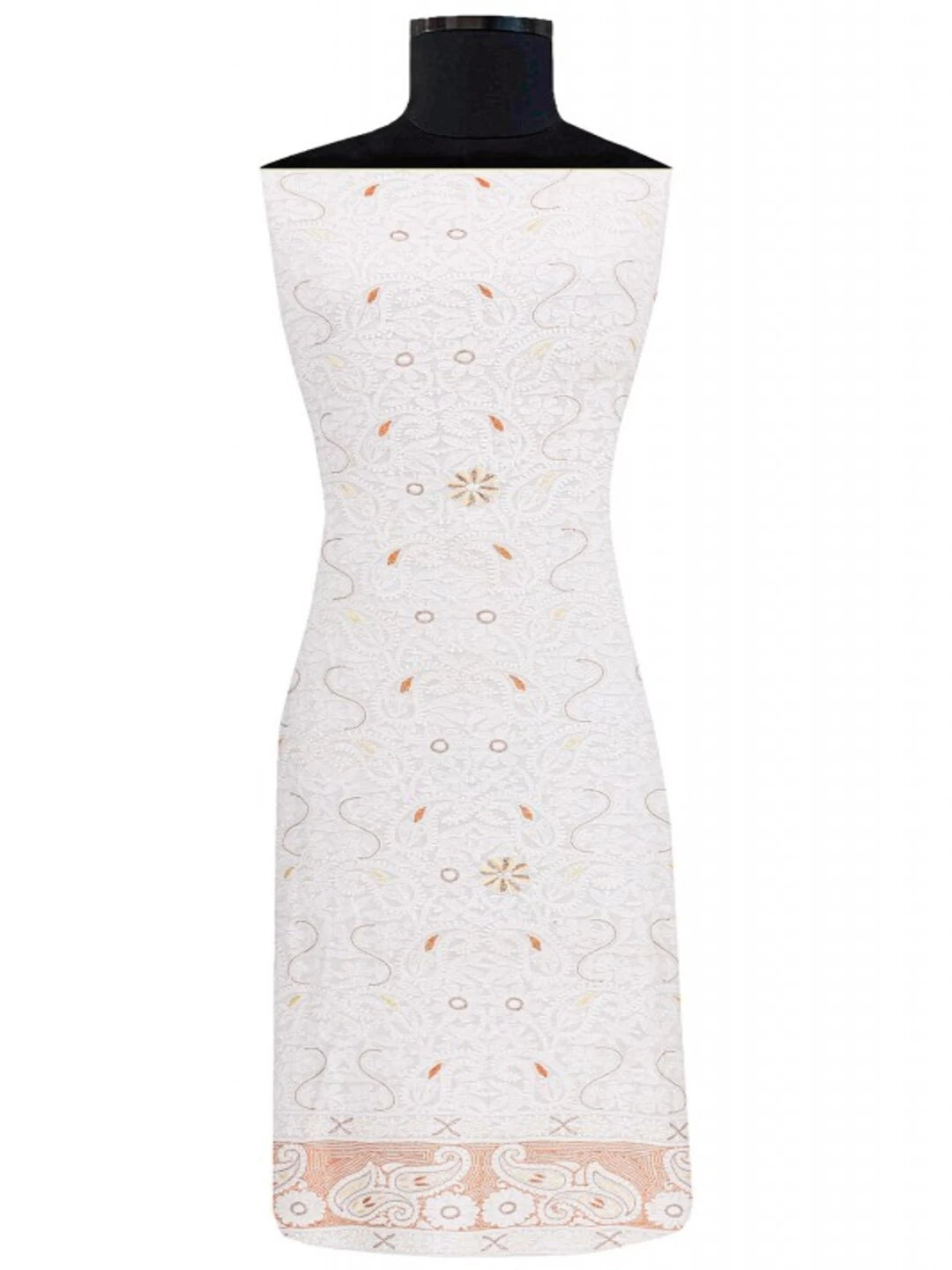 Ada Hand Embroidered White Georgette Lucknowi Chikankari Unstitched Kurta Piece With Pearl Work A495843