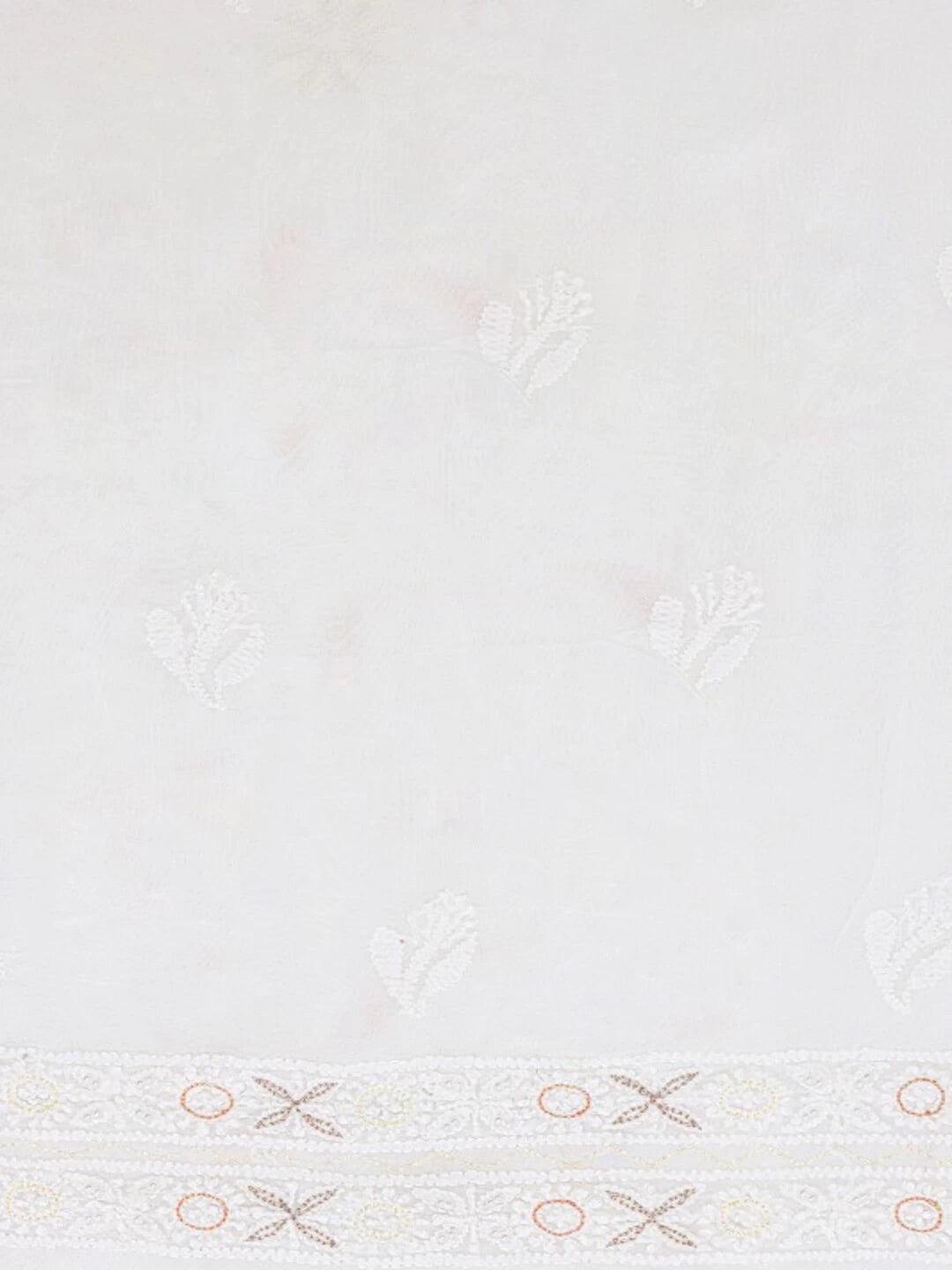 Ada Hand Embroidered White Georgette Lucknowi Chikankari Unstitched Kurta Piece With Pearl Work A495843