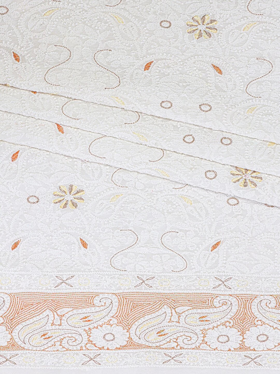 Ada Hand Embroidered White Georgette Lucknowi Chikankari Unstitched Kurta Piece With Pearl Work A495843